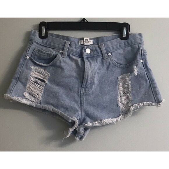 FOREVER 21 High Waisted Distressed Ripped Denim Jean Shorts Sz 28 Beach - Picture 1 of 11